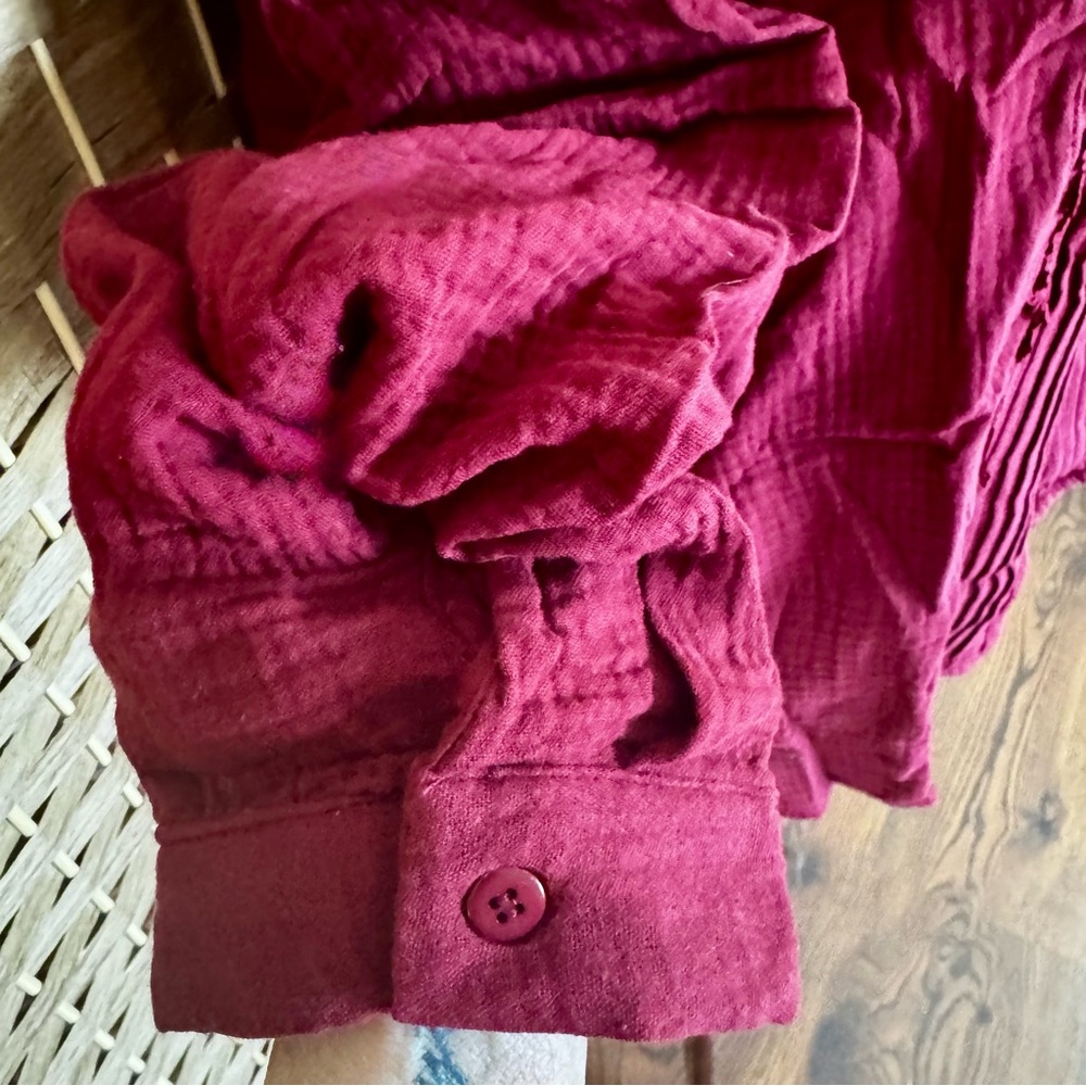 NWT merlot cotton LIV Los Angeles pinktuck blouse 1X - Picture 5 of 14